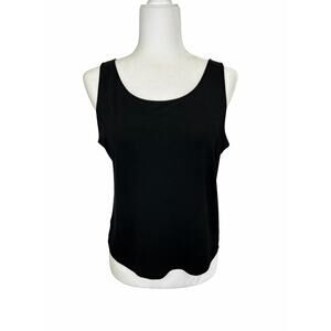 Eileen Fisher Stretch 100% Silk Jersey Scoop Neck Tank Quiet Luxury Black Med.